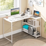 thumbnail of Nome prodotto: COSTWAY Scrivania a L, Scrivania Angolare Reversibile con Scaffale Regolabile e Struttura in Metallo, Scrivania in Legno per Computer