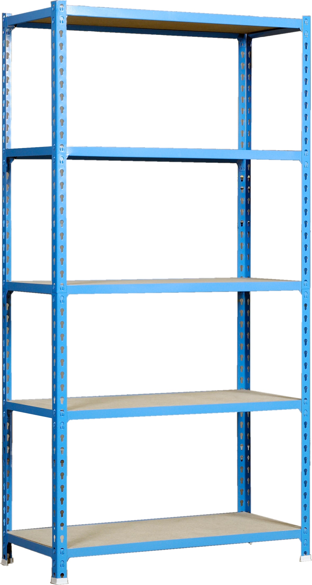 SimonRack Estantería Metálica, 2000x1200x400 mm, 5 Alturas, Bandeja Madera, 200 kg de Punto Flexión, Azul/Madera - Maderclick