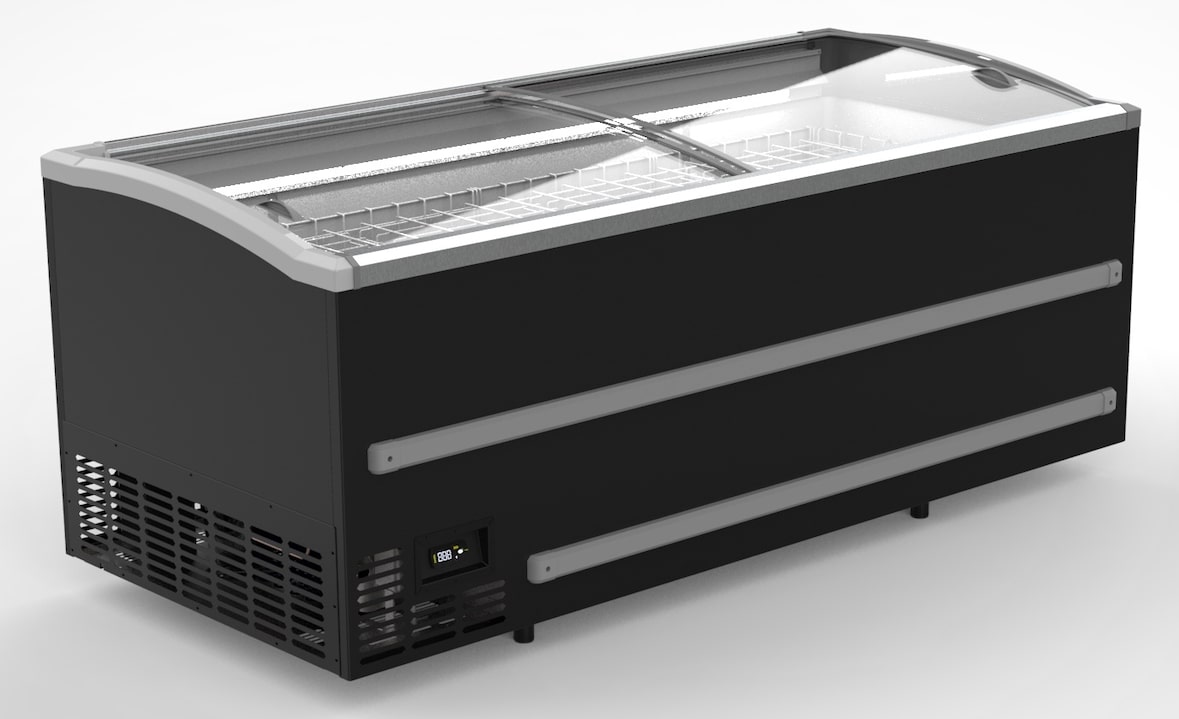 Supermarkt Tiefkühltruhe EMDA | 2x Glasschiebedeckel + LED | 1216 Liter, HxBxT 89,4x250,8x95,2cm | -18/-23°C | Schwarz | + CHEFGASTRO Geschirrtuch