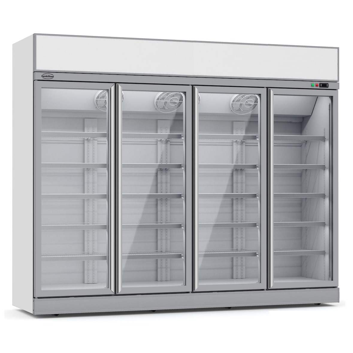 Mobiler Kühlschrank mit 4 Glastüren Getränkekühlschrank Gastro 2060 L 0/10°C ISO 45 mm Weiß