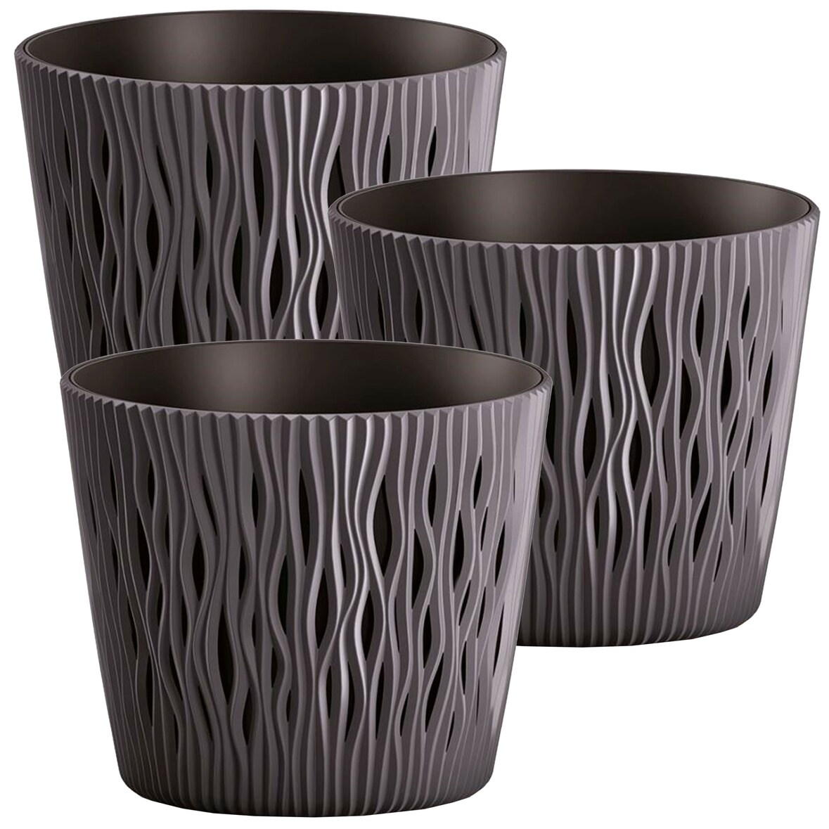 WellHome - Set mit 3 Pflanztöpfen 1,7L Sandy Round Ø15,8 cm/Stück in Anthrazit