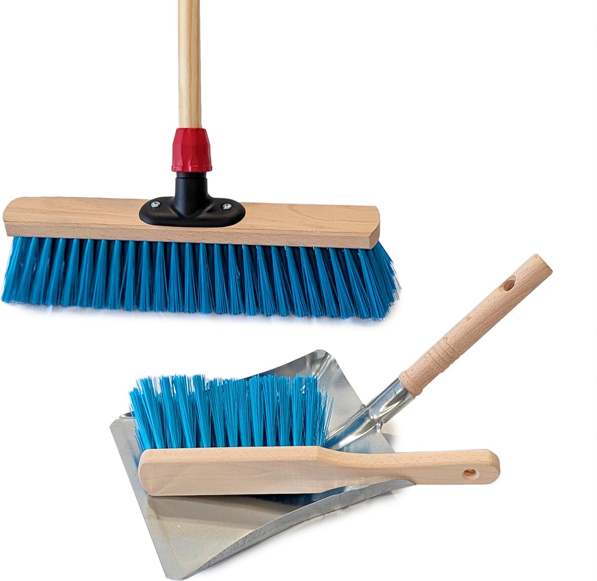 Kehr- & Gartenbesen-Set 4-teilig in Hellblau