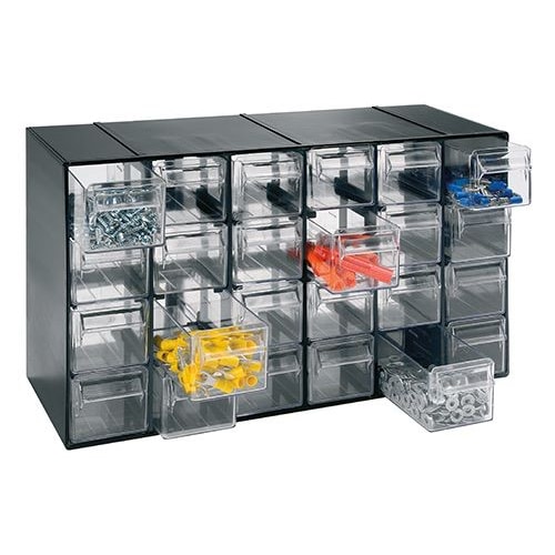 Unidade de armazenamento em plástico L 377 x P 142 x A 228 mm com 24 gavetas transparentes