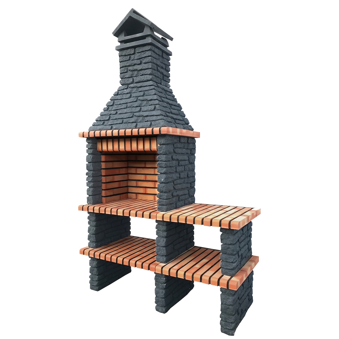 BBQ ROCK BLACK - Barbacoa con 2 encimeras, construido con ladrillo y cemento refractario - 150x57x245cm