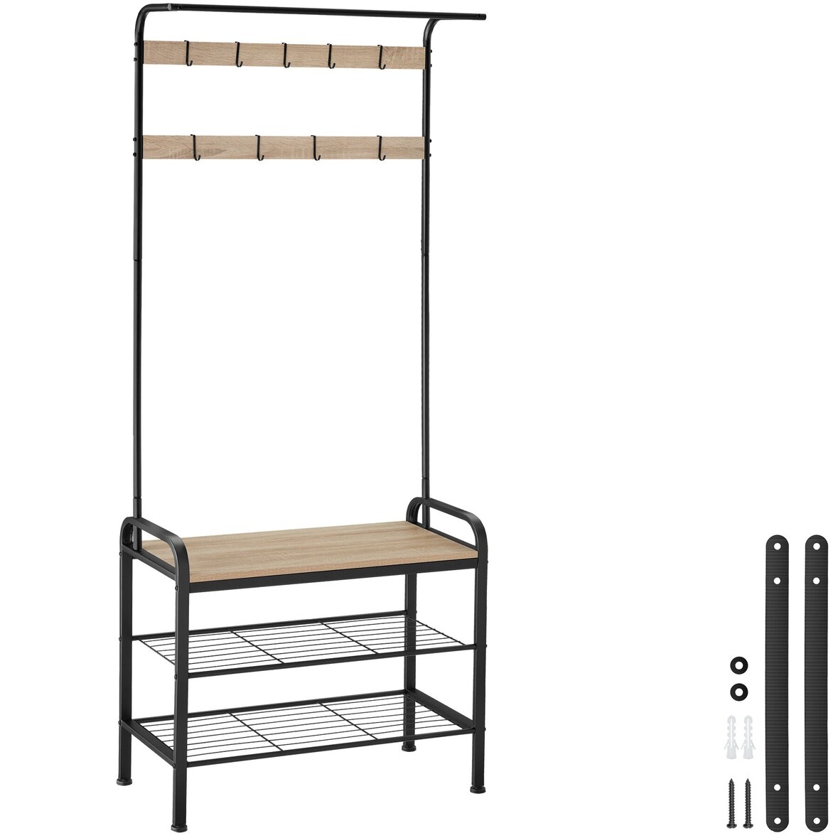tectake Bengaleiro com banco de arrumação para sapatos 73,5x36x184cm Madeira Industrial Clara, Carvalho Sonoma