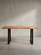 thumbnail of Esszimmertisch 180x90x76 cm Akazie Massivholz / Metall Esstisch Baumkante, Küchentisch Massiv mit Trapezbeinen in Schwarz, Holztisch Speisetisch