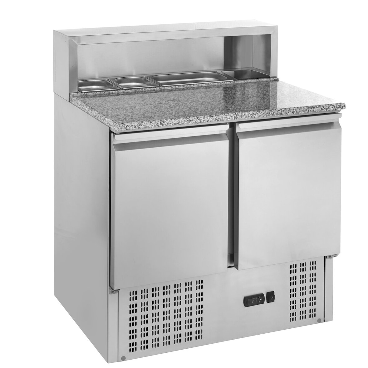 GastroHero Pizzatisch ECO 900 mit Granitplatte Kühltisch 2 Türen 900x700 mm Pizza Vorbereitungstisch für 5x GN 1/6 Behälter Umluftkühlung +2 bis +8 °C