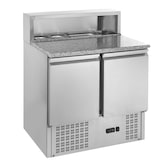 thumbnail of GastroHero Pizzatisch ECO 900 mit Granitplatte Kühltisch 2 Türen 900x700 mm Pizza Vorbereitungstisch für 5x GN 1/6 Behälter Umluftkühlung +2 bis +8 °C