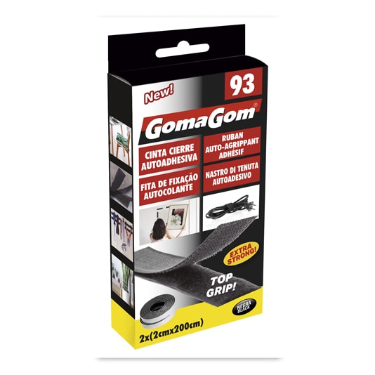 Cola 17371 - Gomagom Nº93 Fita de Fecho Auto Adesiva - Preta (2X200cm) - Ajustável - 12 unidades