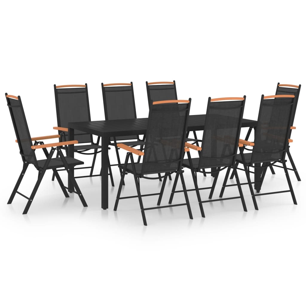 Helloshop26 - Juego de comedor para jardín exterior de 9 piezas de aluminio negro 02_0014063