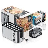 thumbnail of Arendo 2-teiliges Frühstücksset, Langschlitz 4-Scheiben Toaster MANHA, 6er Eierkocher, Silber
