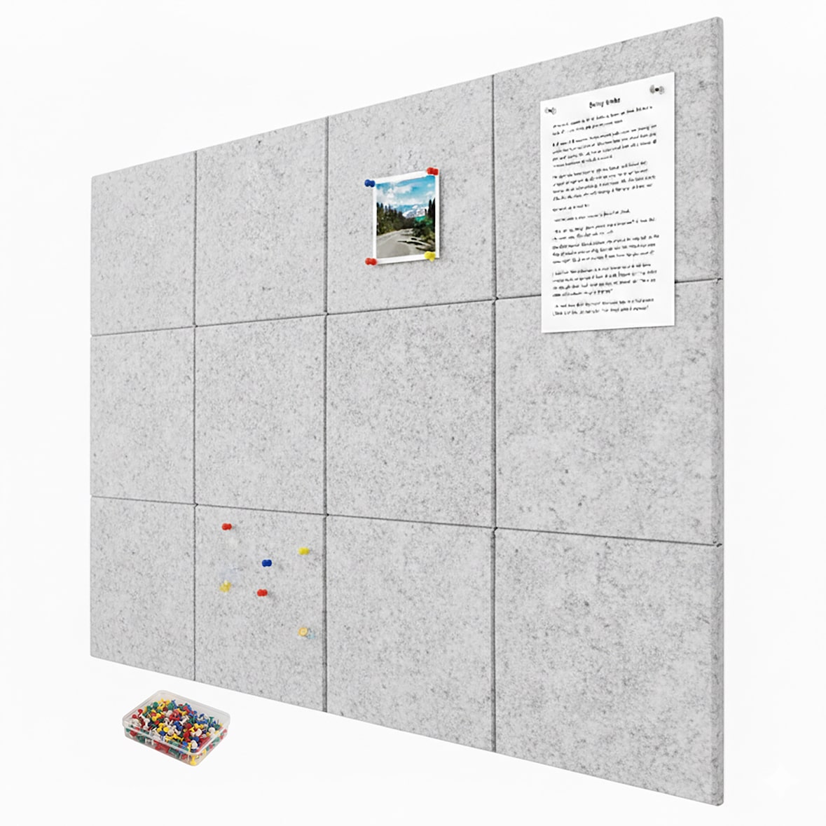 Relaxdays Filzpinnwand, 12 Stück, selbstklebende Quadrate aus Filz, HBT: 30x30x0,9 cm, Filzwand inkl. Pinnnadeln, grau