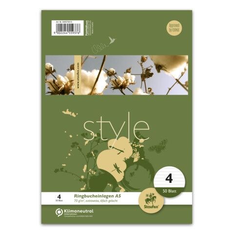 Staufen® style 040570010 Ringbucheinlage - LIN4, A5, 50 Blatt, 70 g/qm, liniert