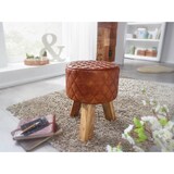 thumbnail of FineBuy Sitzhocker Echtleder 35x46x35 cm Fußhocker Rund Lederhocker Massivholz