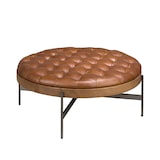thumbnail of Angel Cerdá Runder Couchtisch aus dunkelbraunem Leder, Nussbaum und dunklem Stahl 2147C Ø100 x 40