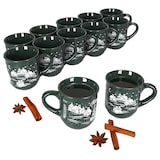 thumbnail of 12x Glühweinbecher 0,2L grün Weihnachtslandschaft Keramik Glühweintassen geeicht
