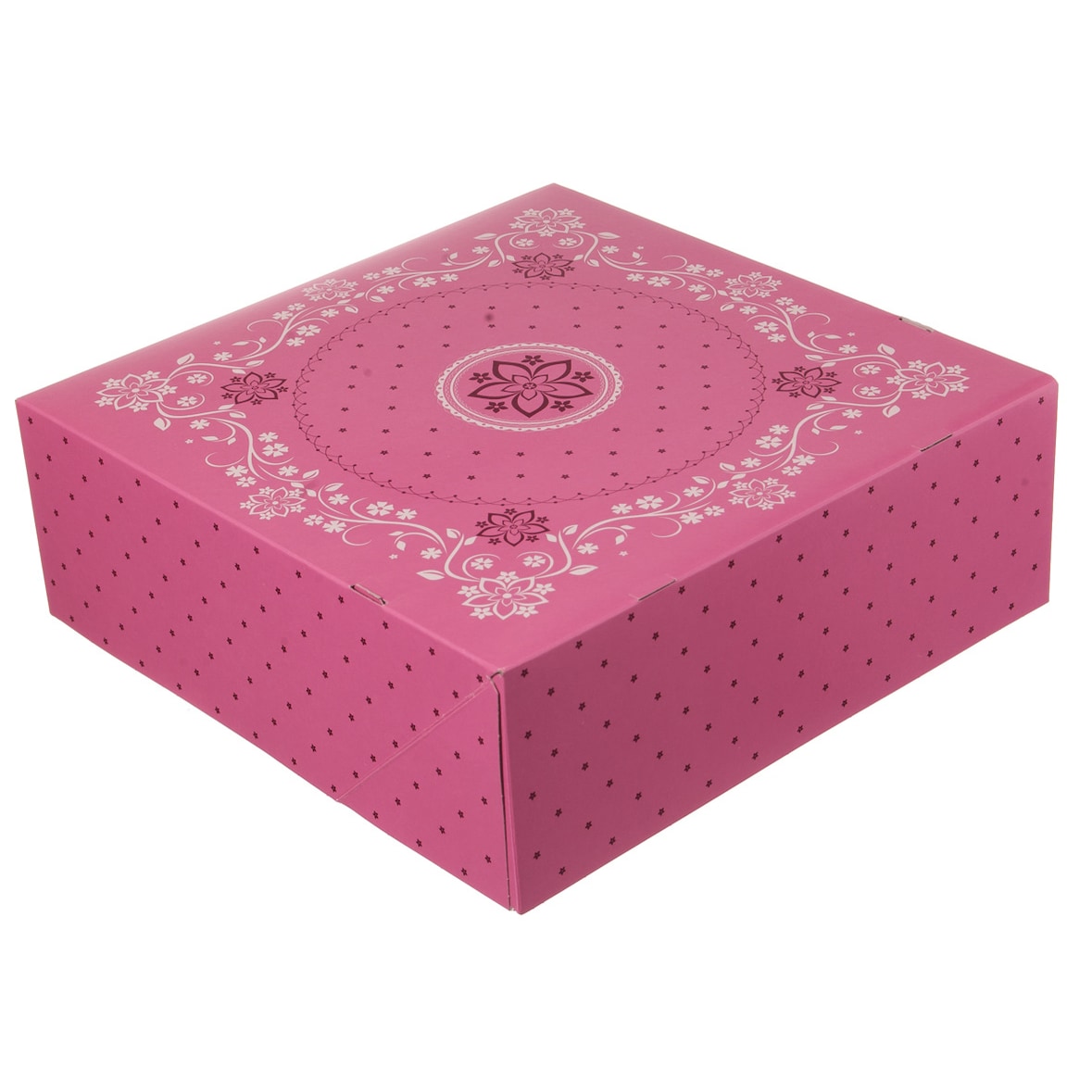 50 Tortenkartons 34x34x11cm pink einteilig mit anhängendem Deckel