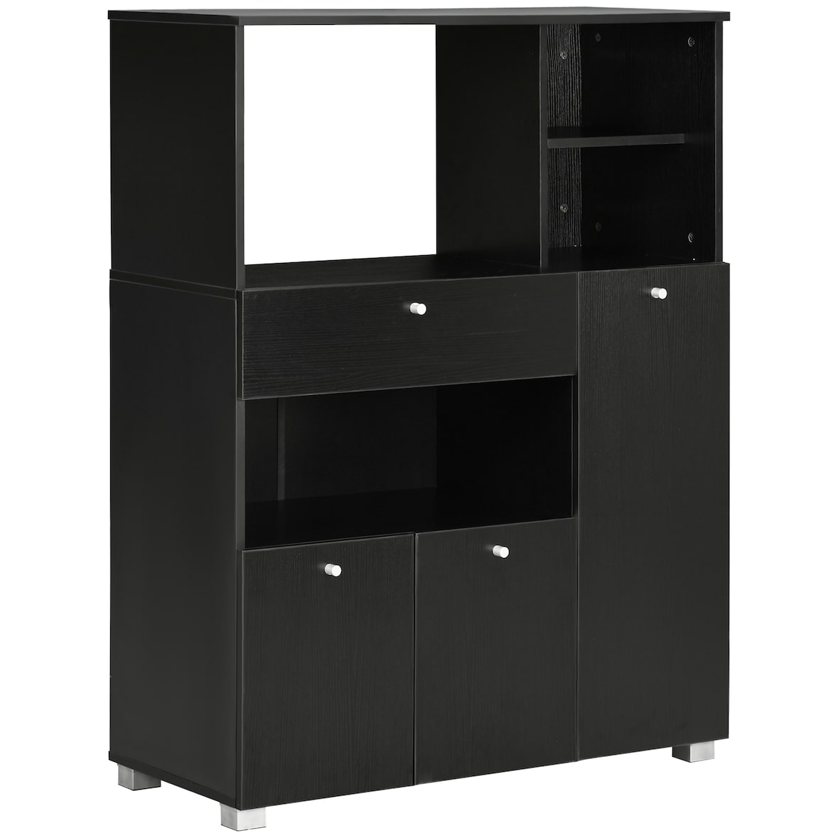 Mueble auxiliar de cocina mueble para microondas con cajón estantes 3 puertas 3 compartimientos diseño anti-vuelco para comedor 90x40x120 cm negro