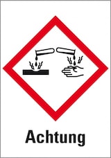 thumbnail of Dreifke® Aufkleber I Gefahrensymbol Ätzwirkung GHS 05, Achtung, Folie, 52x74mm, GHS-Verordnung
