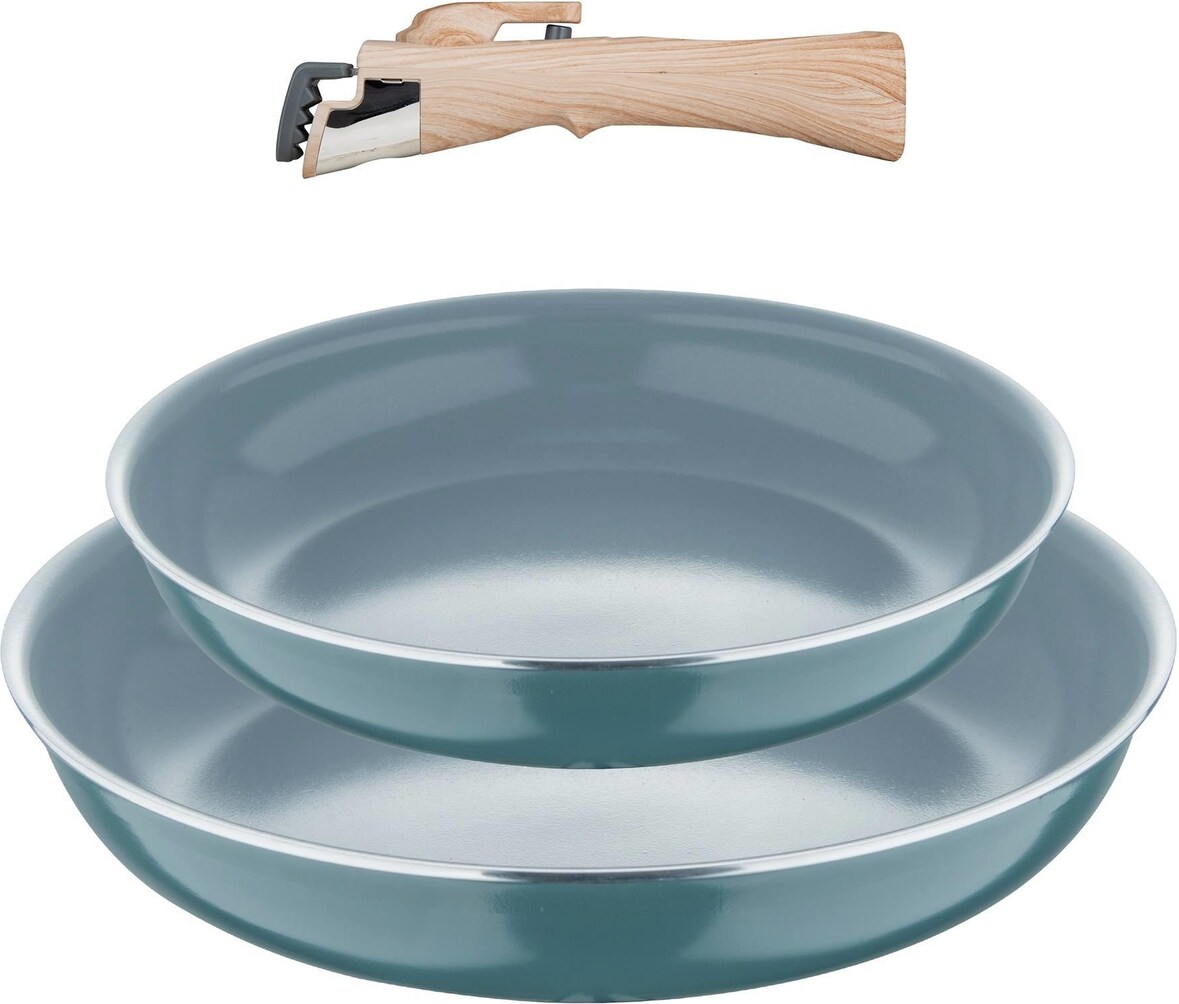 BERGNER Click&Cook - Conjunto de 2 frigideiras de Ø22cm e Ø26cm com cabo removível com efeito madeira em alumínio prensado