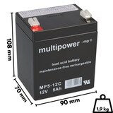 thumbnail of Multipower Blei-Akku MP5-12C Pb 12V / 5Ah Zyklenfest, Faston 6,3