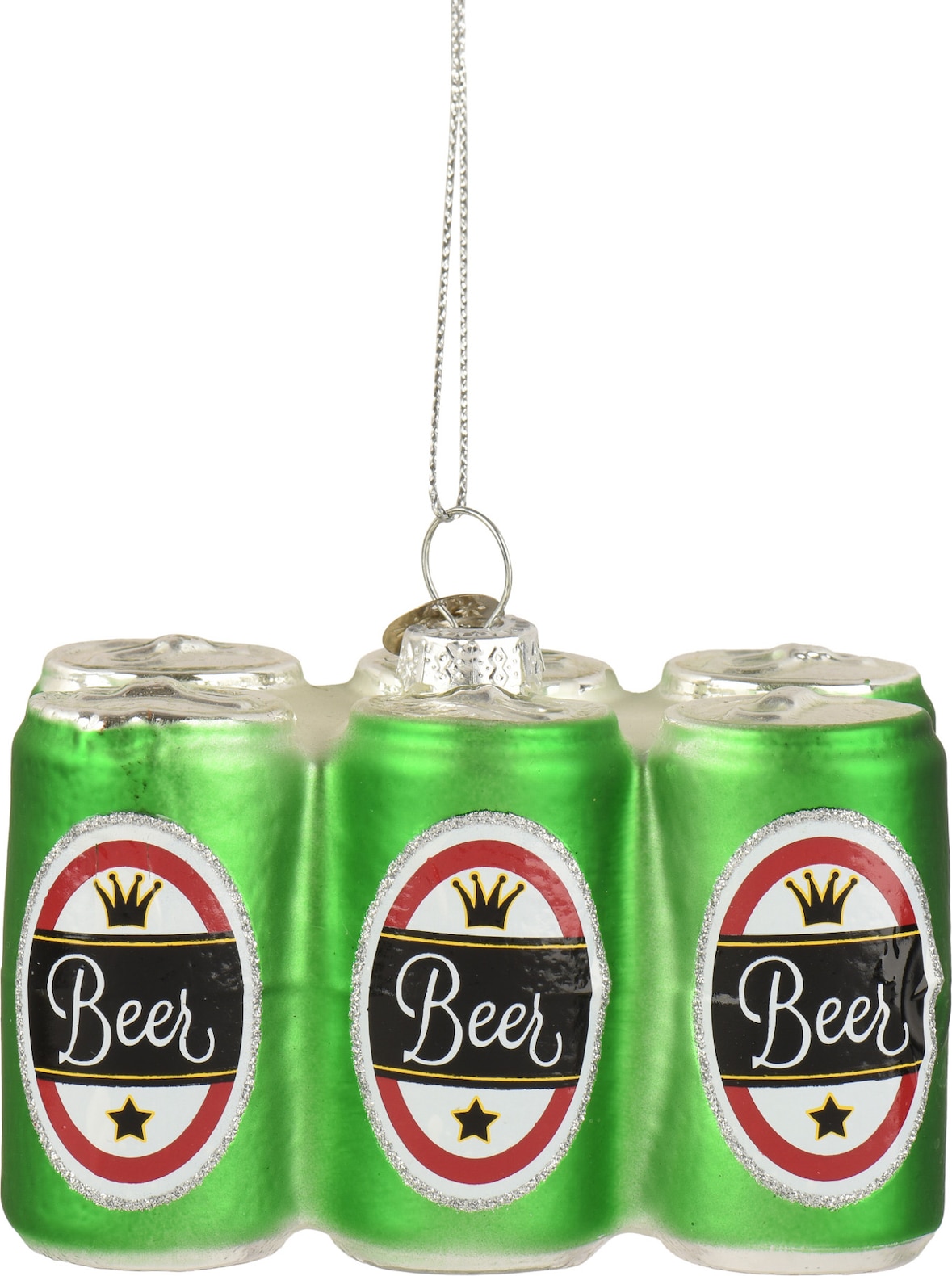 1 Christbaumschmuck Glas 9cm Bierdosen Figur Weihnachtsbaum Anhänger Christbaumanhänger Weihnachtsbaumschmuck Weihnachtsdeko Bier Sixpack Grün