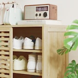 thumbnail of HOMCOM armario de baño de bambú mueble de baño con 2 puertas correderas diseño con lamas 4 estantes para cocina salón 80x34x80 cm natural