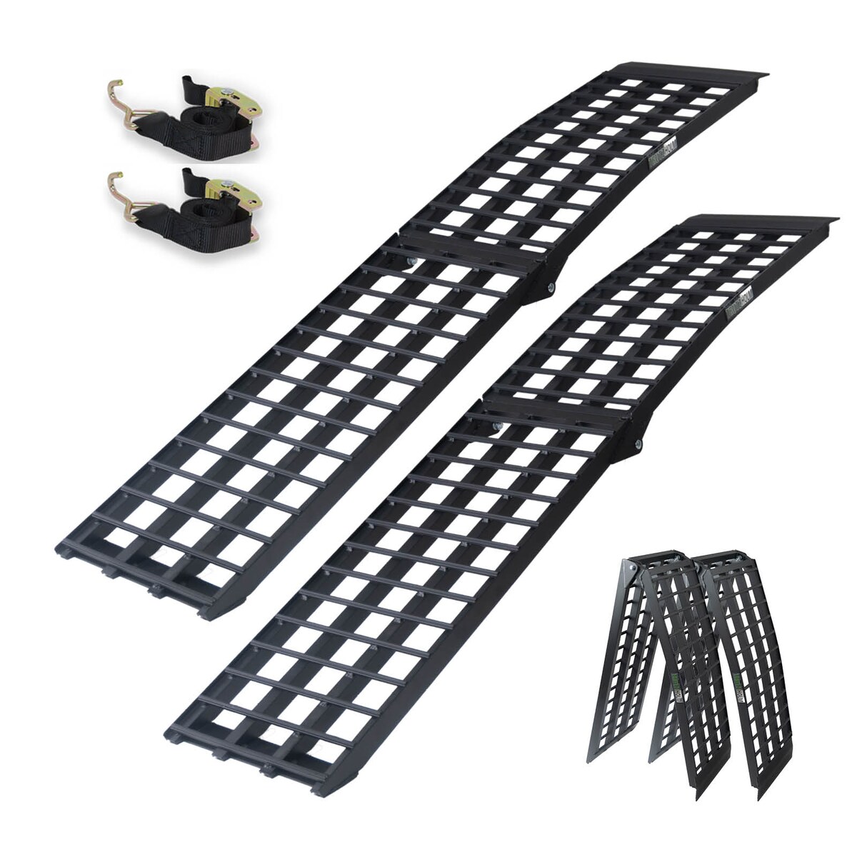 TRUTZHOLM 2 x Auffahrrampen 230 cm Traglast 1360 kg Alu klappbar schwarz Riffelstab Verladerampen