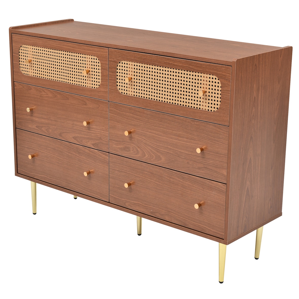 Merax Rattan Schubladenkommode mit 6 Schubladen Sideboard Highboard B120 x T40 x H90 cm Braun
