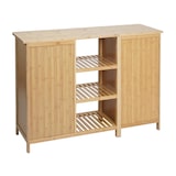 thumbnail of Mueble baño HWC-B18, estantería cajonera mueble baño estantería baño, 2 puertas bambú 87x99x33cm