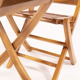 thumbnail of Conjunto ao ar livre de madeira de teca grau A. Mesa redonda de 90 cm e 2 cadeiras dobráveis.