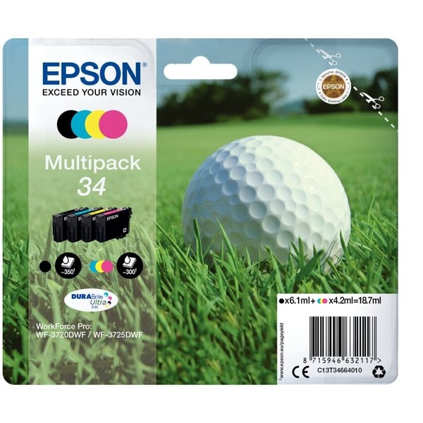EPSON Multipack Cartouches Jet d'Encre DURABrite Ultra 4 coul ''Balle de Golf'' 34 (T3466) - C13T34664010