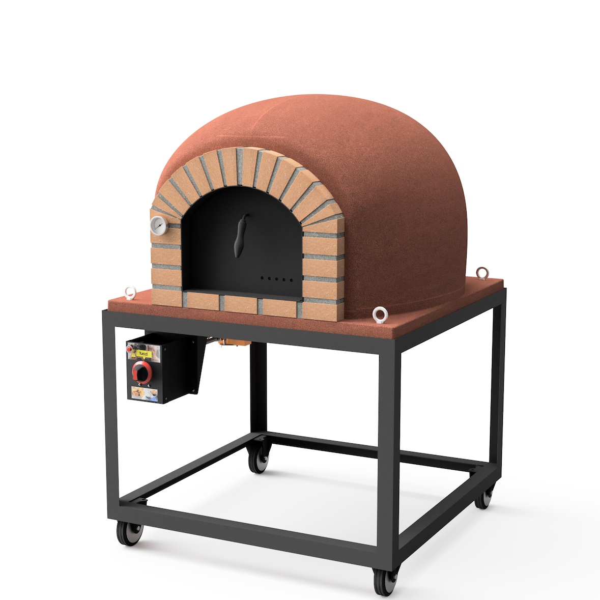MF - Forno a Lenha de Obra para Exterior Modelo STROMBOLI (Bordô - 80 x 80 x 152 cm) – Isolado com Cortiça e 3 Mantas Cerâmicas