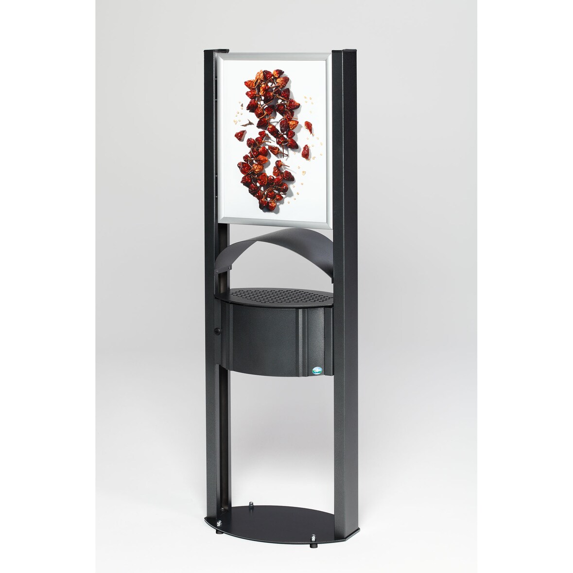 PROREGAL Robuster Standascher mit Schutzdach & Werbefläche | 15 Liter, HxBxT 180x58x35cm | Stahl | Antik-Silber | Ascher Aschenbecher