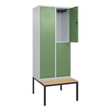 thumbnail of C+P Spind Classic PLUS, Buche untergebaute Sitzbank-Harthol, 4 Abteile, HxBxT 212x80x82cm, Zylinderschloss, Hellgrau/Resedagrün von PROREGAL