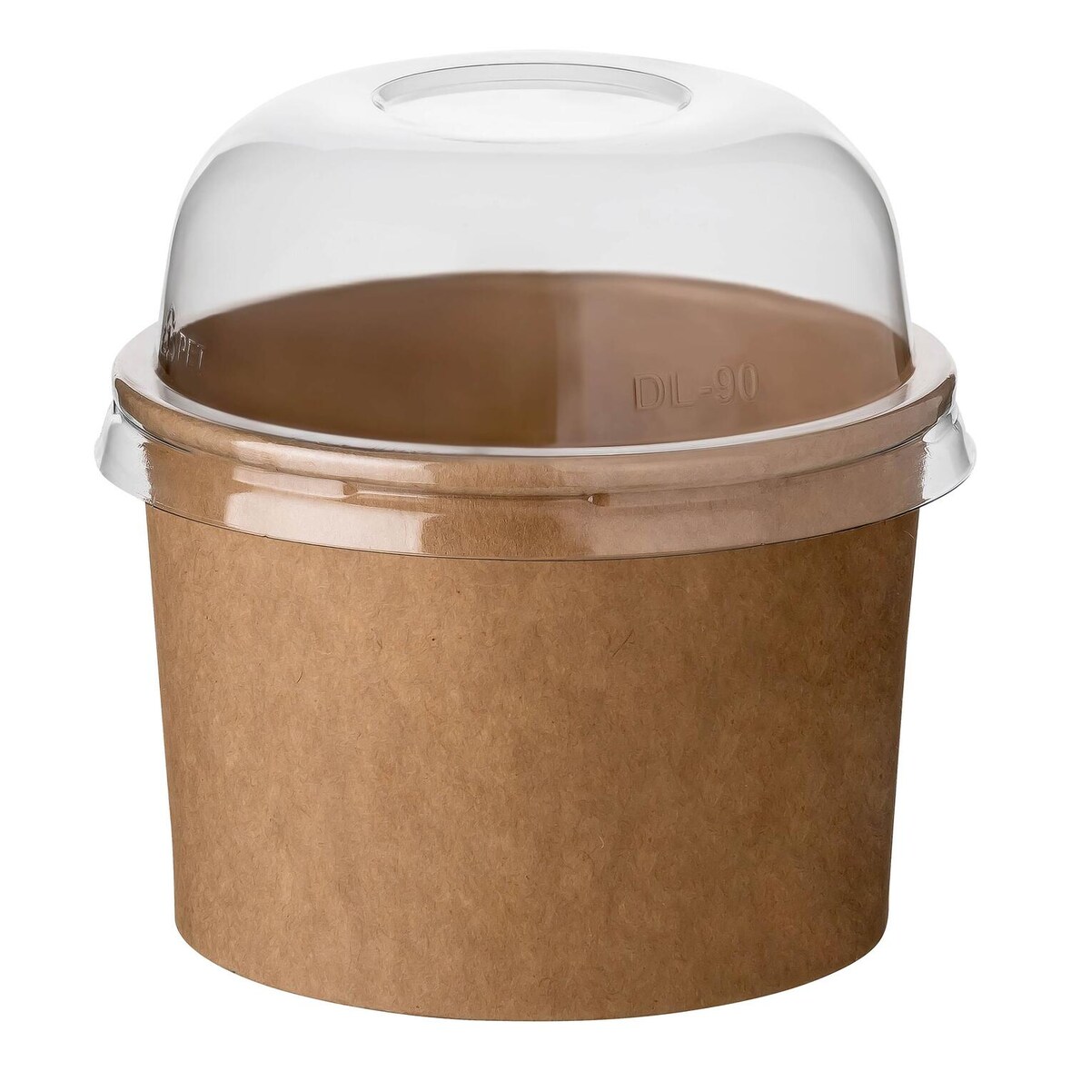 VEPATIM 50 Eisbecher aus Kraftpapier FSC® rund 230 ml braun mit transparentem Domdeckel