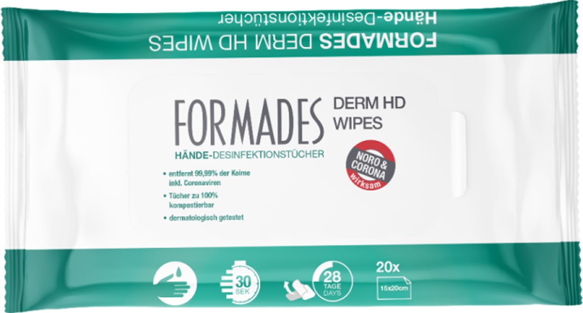 FORMADES Derm HD Wipes Händedesinfektionstücher - kompostierbar - 45 x 20 Tücher