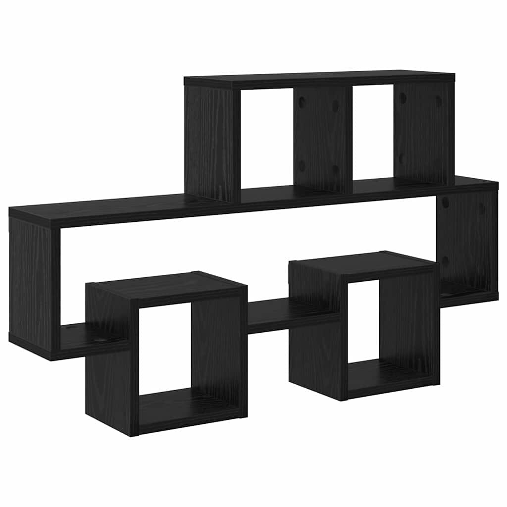 vidaXL Wandplank met plank Zwart eiken 82 x 15 x 51 cm Bewerkt hout