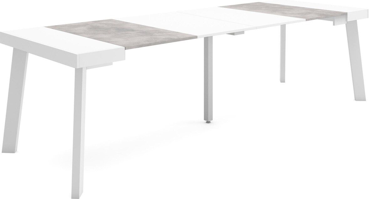 Ausziehbarer Konsolentisch, 262x90x73cm, Für 12 Personen, Holzbeine, Moderner Stil, Weiß und Zementgrau _ 373_41