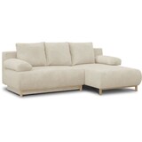 thumbnail of Canapé d'angle droit convertible MIKA 3 places - Velours côtelé beige - Coffre de rangement - L218 x P98/145 x H84 cm AUCUNE