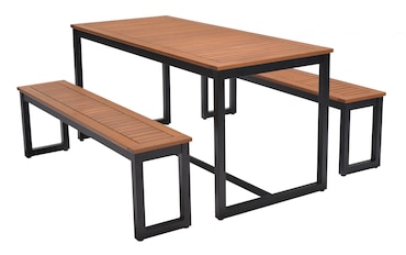 METRO PROFESSIONAL Biertafelset 3-delige Lynx, aluminium/eucalyptus, 1 biertafel 161 x 70 cm, 2 bierbanken 147 x 30 cm, zwart