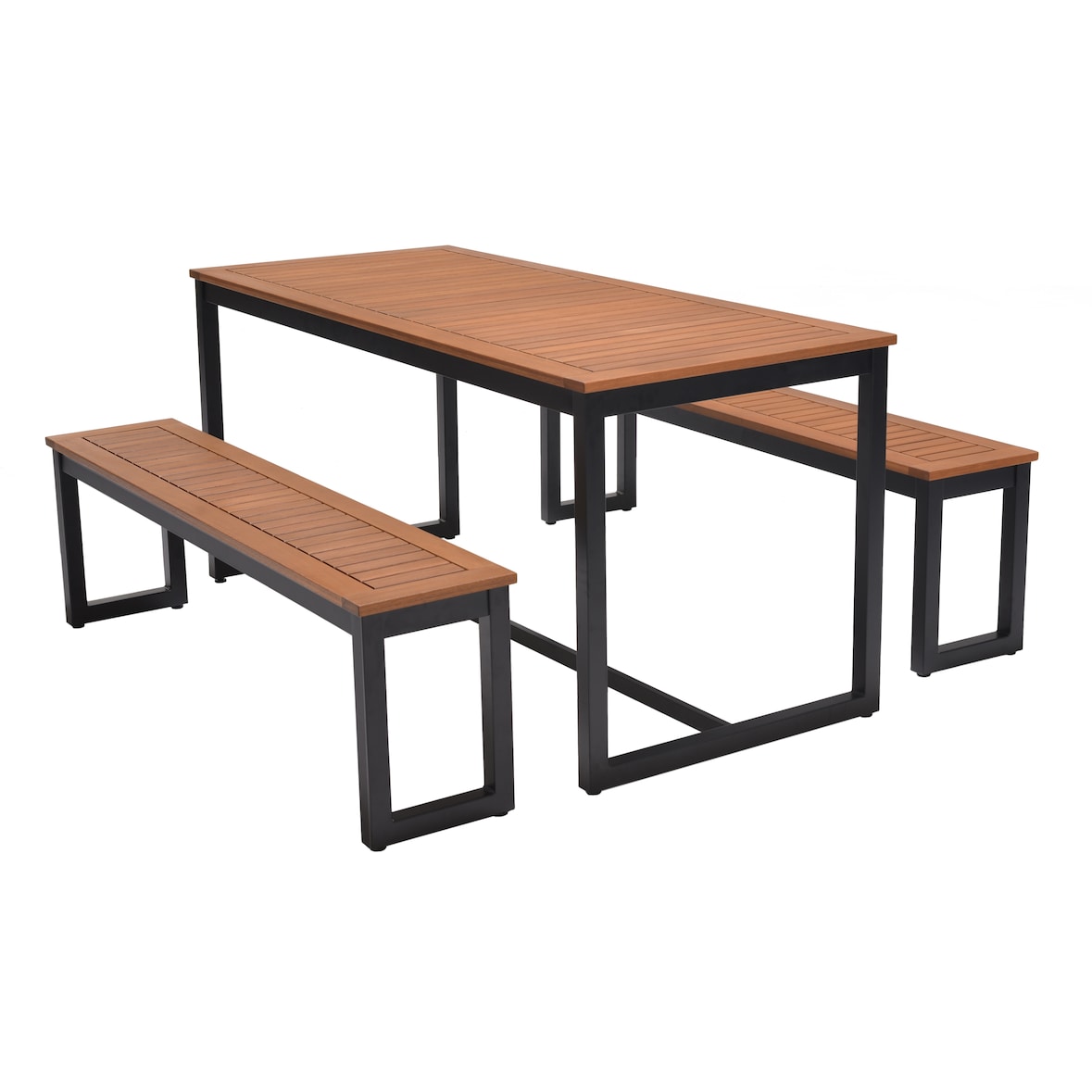 METRO PROFESSIONAL Bierzeltgarnitur 3-tlg. Lynx, Alu/Eukalyptus, 1 Biertisch 161 x 70 cm, 2 Bierbänke 147 x 30 cm, schwarz