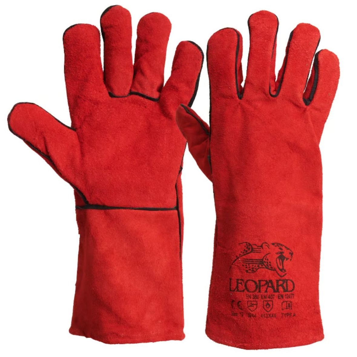 Luvas Anti Calor Size10 Vermelho - Luvas de Couro Cow Scab Cuff 15cm Proteção Térmica para Soldadura, Metalurgia