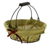 thumbnail of CREAPAK Charlotte panier ovale métal grillagé noir, doublelé toile de jute nœud  rouge 28x20x10 cm - carton de 20