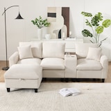 thumbnail of Modernes L-Form Ecksofa 229x149x83 mit USB-Anschluss und Stauraum – Komfortables Sofa mit Kissen und Hocker, Beige
