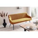 thumbnail of SalesFever 6-tlg. Akazie-Essgruppe 220x110 cm, Platte 35 mm Akazie, Metallgestelle, 4 Stühle & 1 Bank in Samt-Optik, natur – schwarz – senfgelb