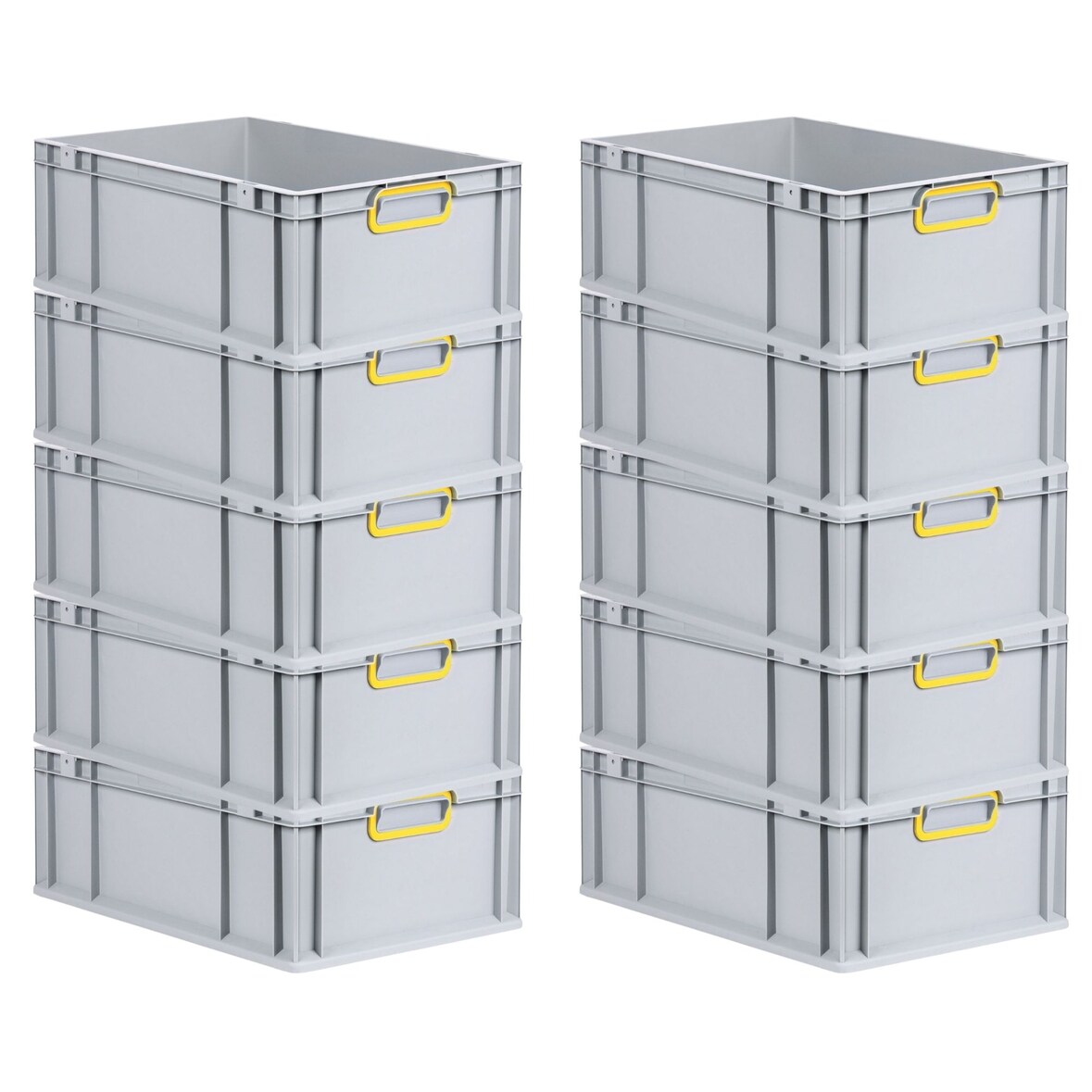PROREGAL 10x Eurobox NextGen Color | HxBxT 22x40x60cm | 44 Liter | Griffe gelb geschlossen | Verstärkter Boden | Eurobehälter