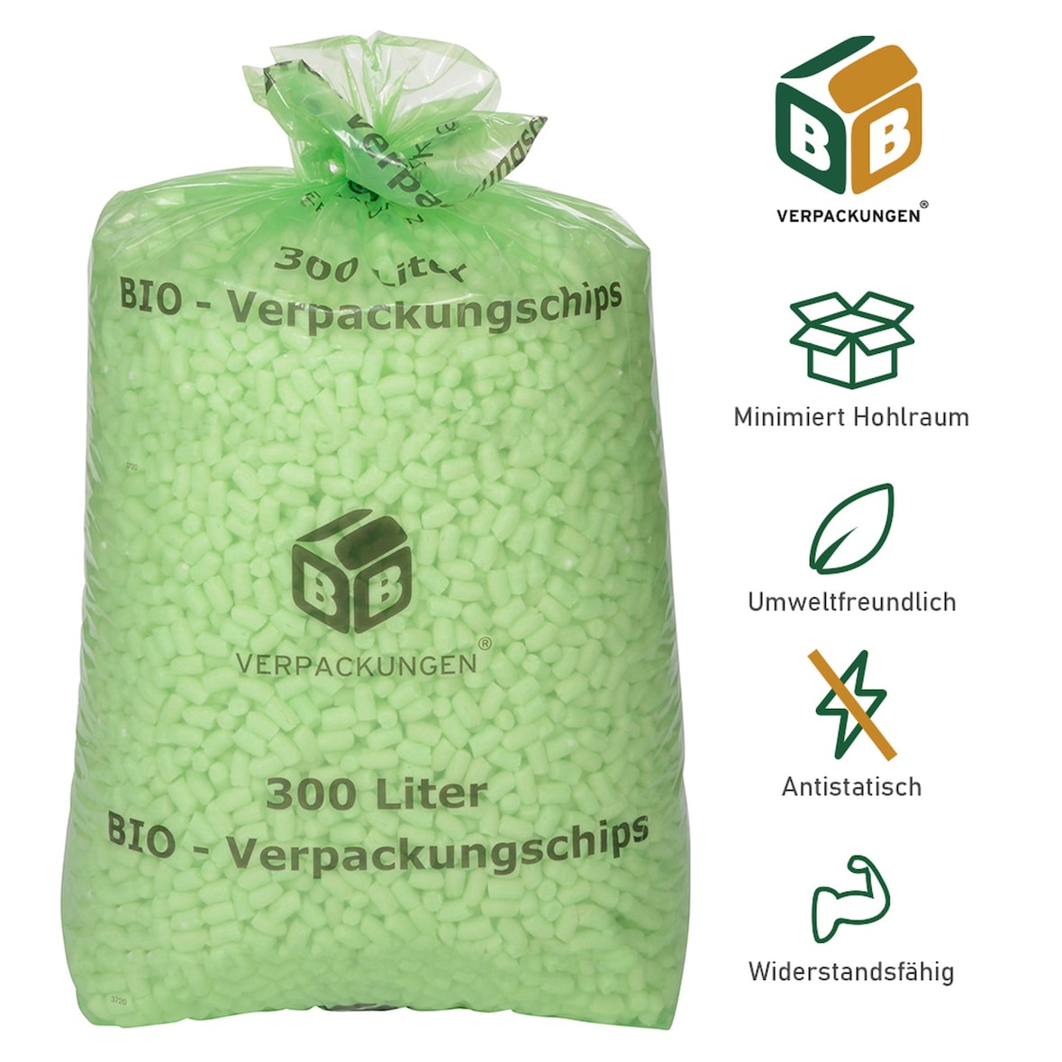 2 x Helle Bio-Verpackungschips 300 Liter "BIG" Füllmaterial Versandchips Verpackungsmaterial Versandmaterial Polsterchips Polster BB-Verpackungen