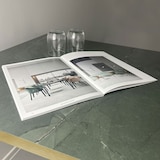 thumbnail of Restootab - Tischplatte 90x90 Dekor Marmor jade Kanten messingfarben