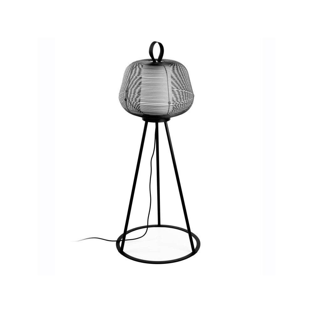 faro barcelona nara stehleuchte aus schwarzem stahl mit schwarzem lampenschirm, Höhe 129 cm, Durchmesser 56 cm